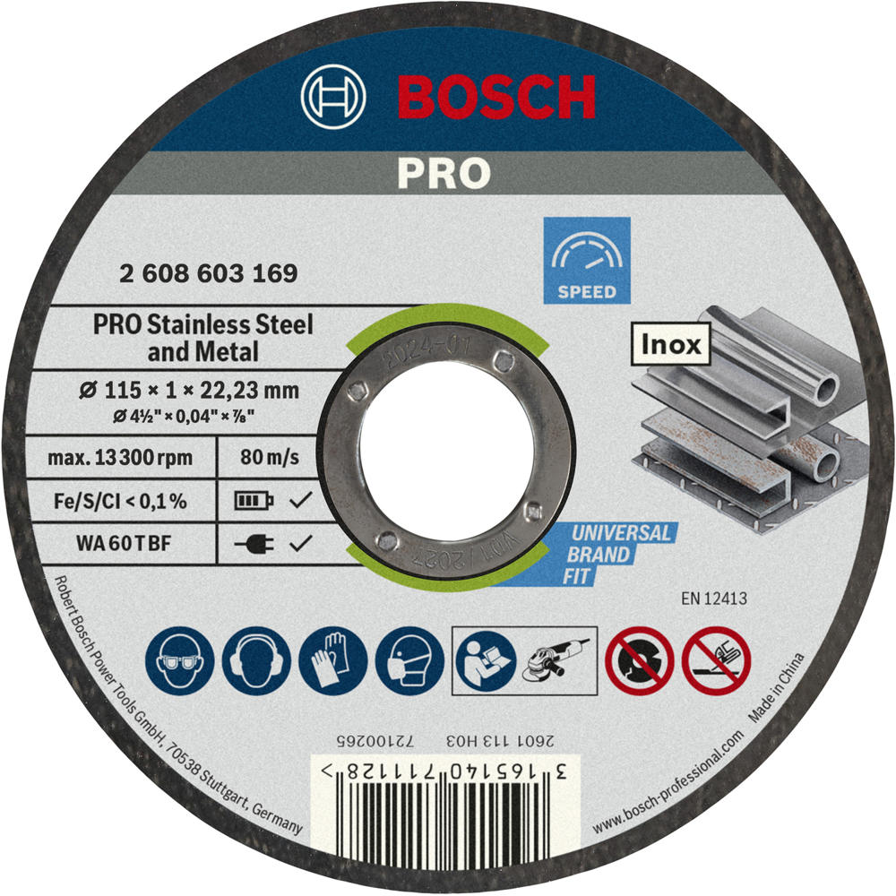 Bosch PRO Rapido Thin Inox Stainless Steel Cutting Disc 115mm Pack of 10