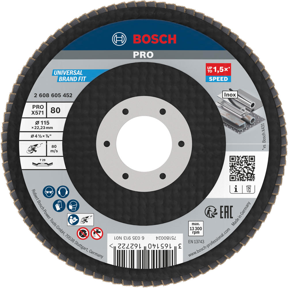 Image of Bosch PRO Zirconium Abrasive Flap Disc 115mm 80g