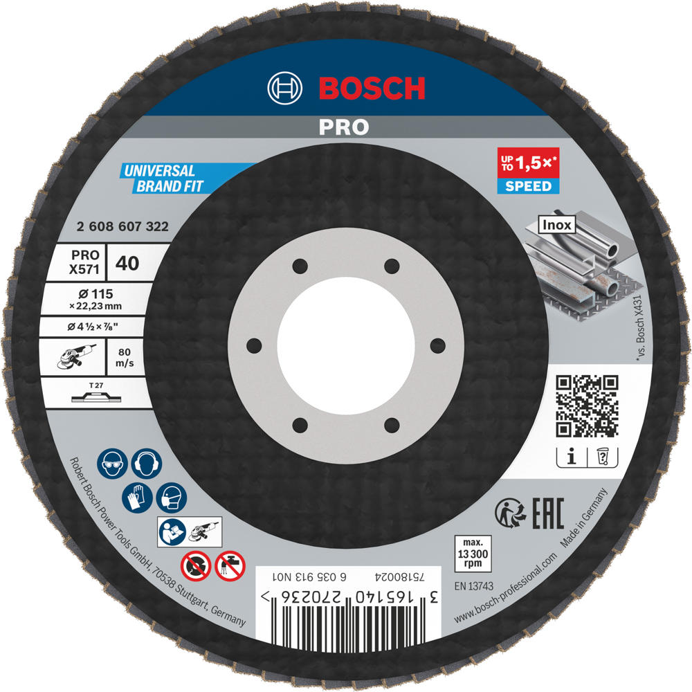 Image of Bosch PRO X571 Best for Metal Straight Flap Disc 115mm 40g Pack of 1