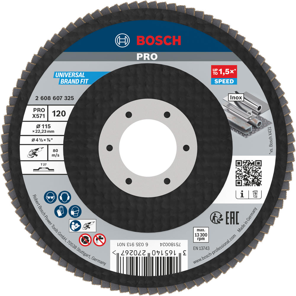 Image of Bosch PRO X571 Best for Metal Straight Flap Disc 115mm 120g Pack of 1