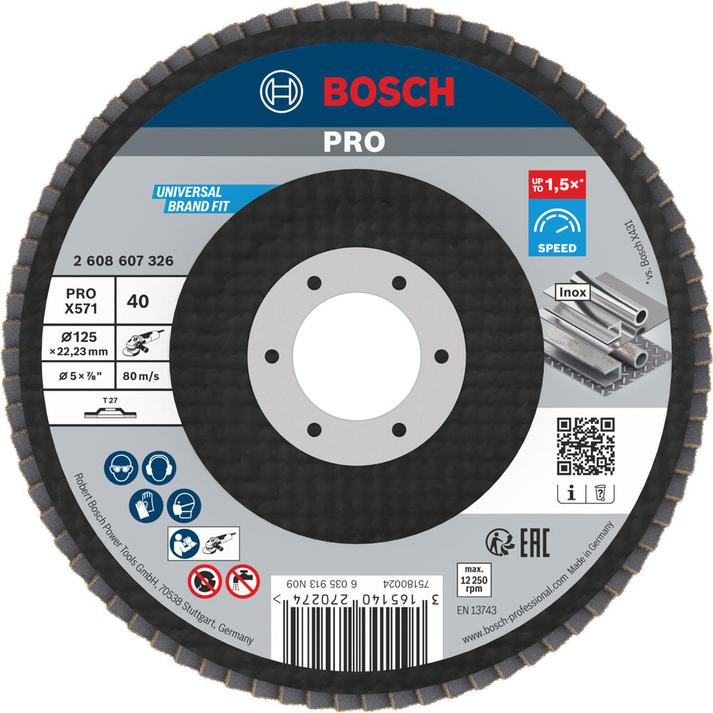 Image of Bosch PRO X571 Best for Metal Straight Flap Disc 125mm 40g Pack of 1
