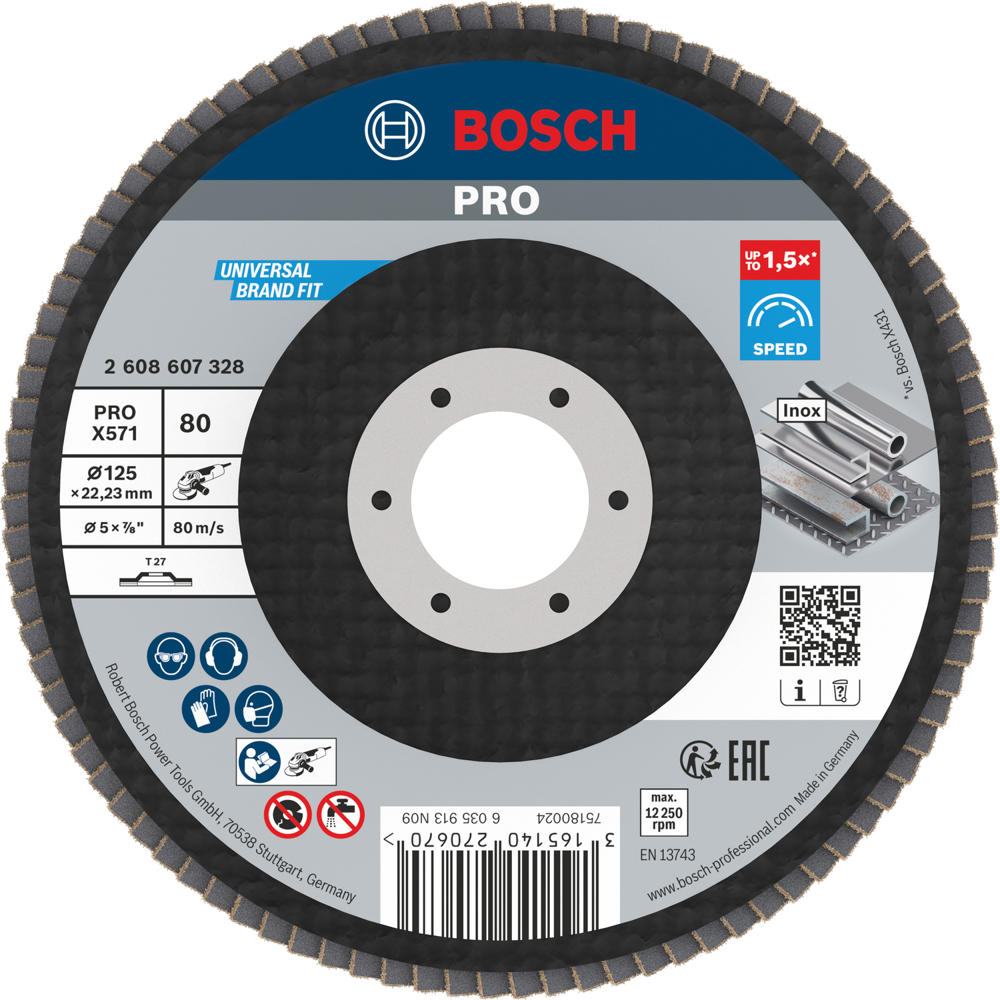 Image of Bosch PRO X571 Best for Metal Straight Flap Disc 125mm 80g Pack of 1