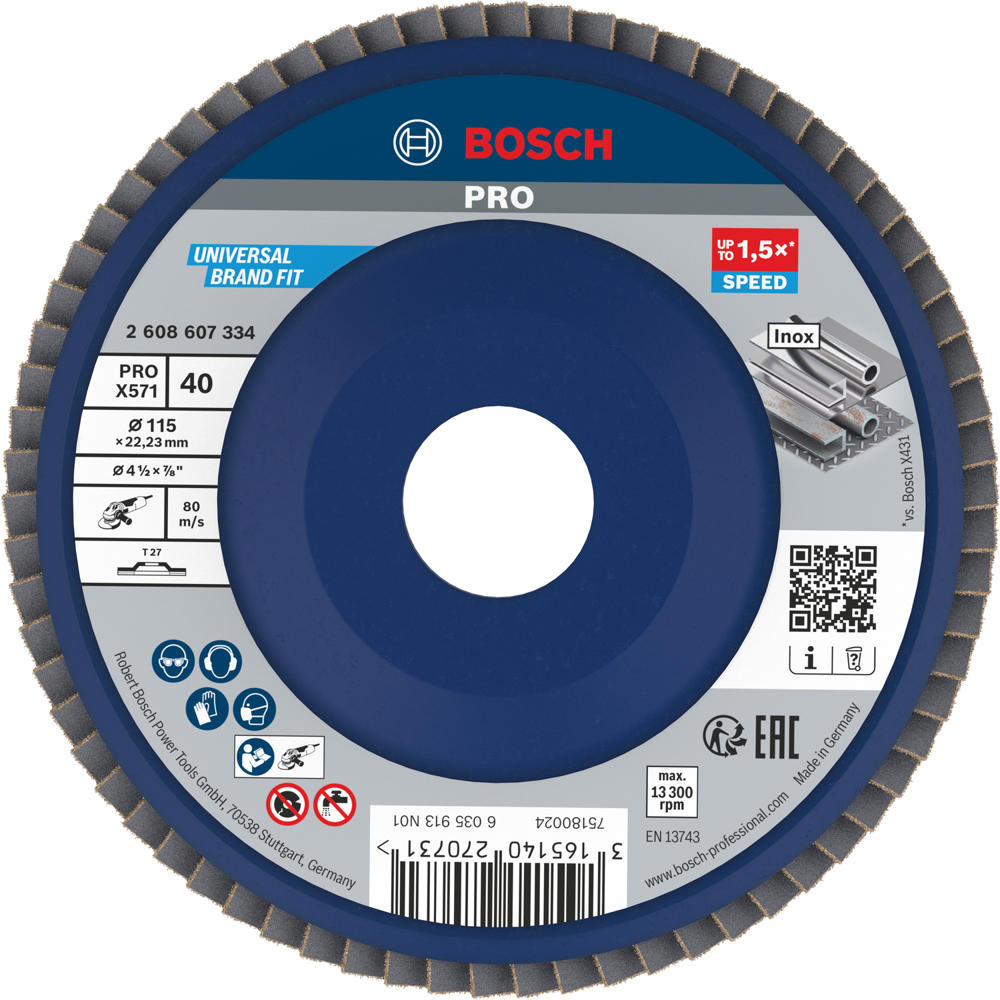 Bosch PRO X571 Best for Metal Straight Flap Disc 115mm 80g Pack of 1