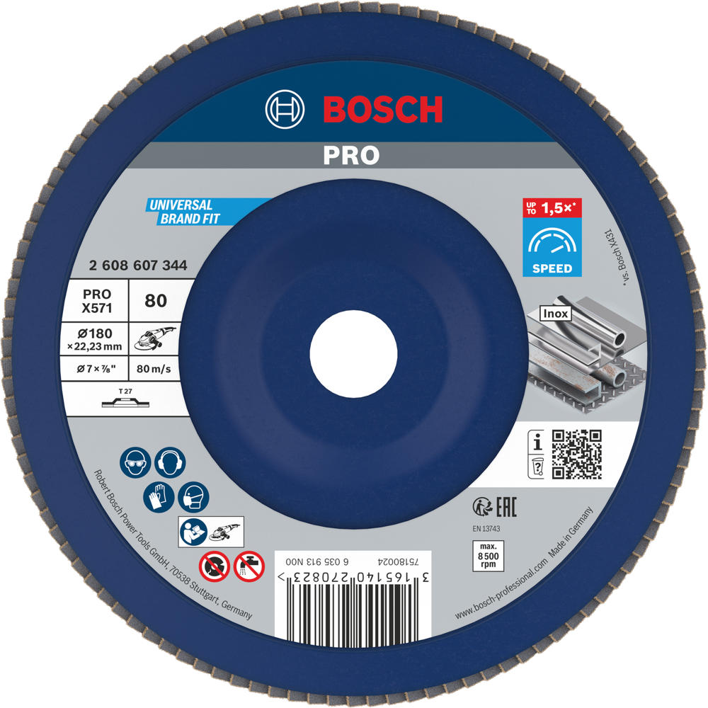 Image of Bosch PRO X571 Best for Metal Straight Flap Disc 180mm 80g Pack of 1