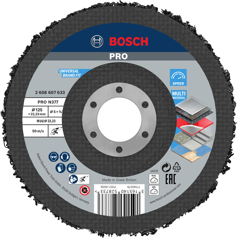 Image of Bosch PRO N377 Surface Cleaning Fleece Strip Disc 125mm Pack of 1
