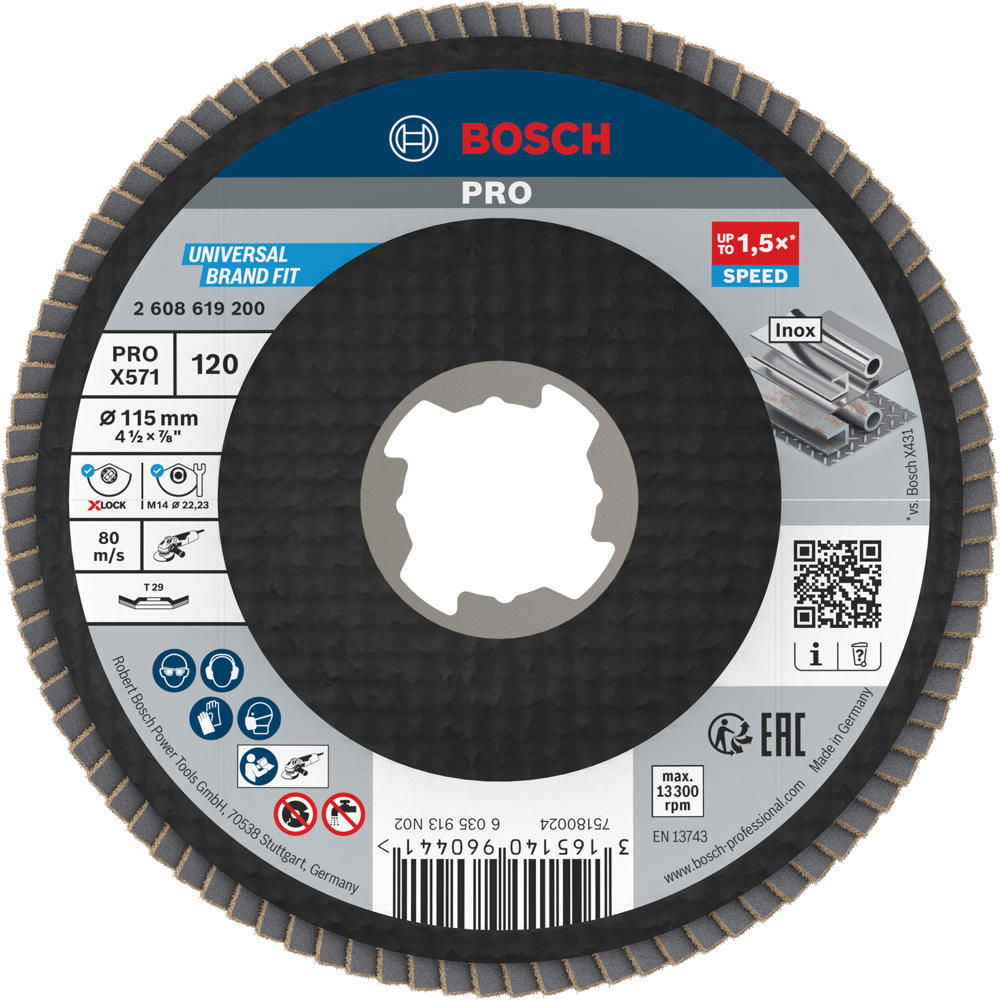 Image of Bosch PRO X Lock Zirconium Abrasive Flap Disc 115mm 120g Pack of 1