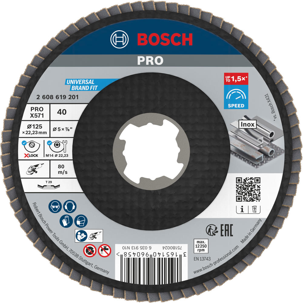 Image of Bosch PRO X Lock Zirconium Abrasive Flap Disc 125mm 40g Pack of 1