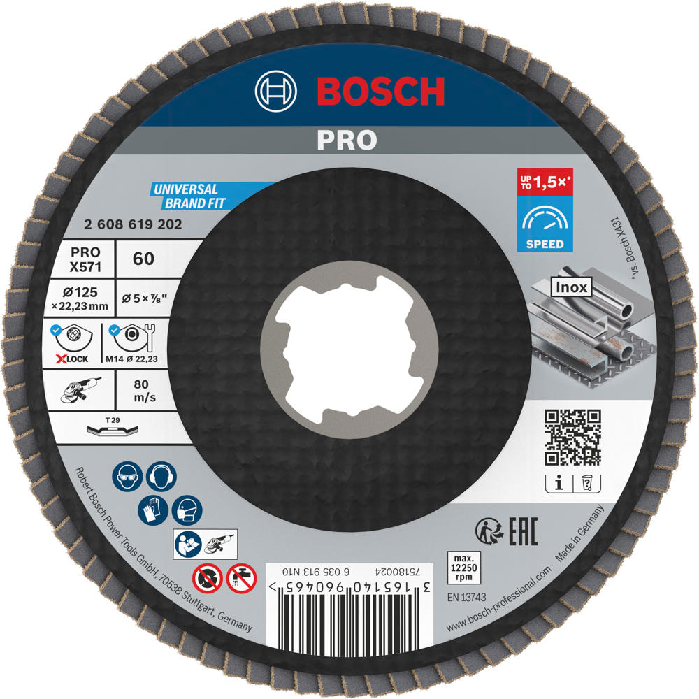Image of Bosch PRO X Lock Zirconium Abrasive Flap Disc 125mm 60g Pack of 1
