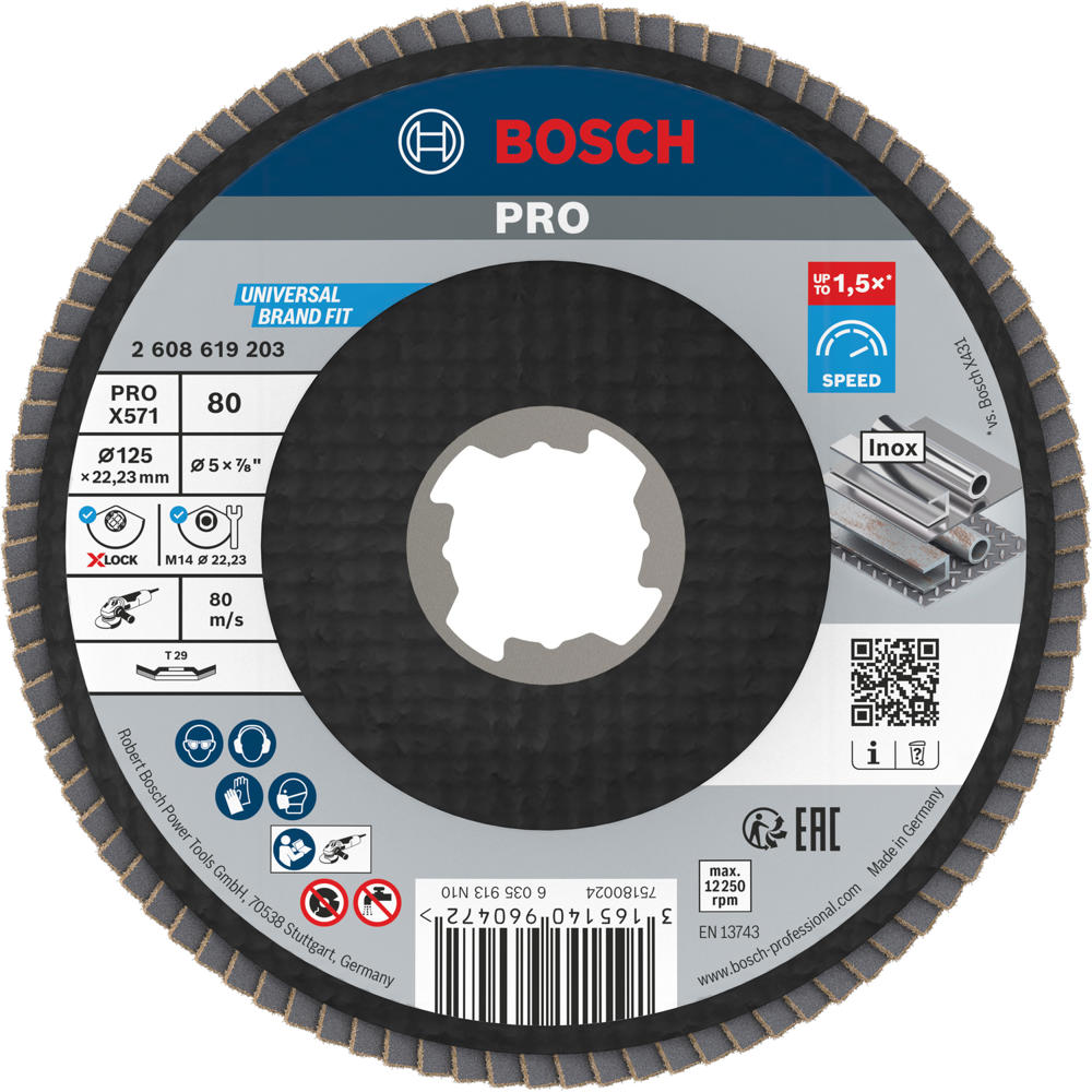 Image of Bosch PRO X Lock Zirconium Abrasive Flap Disc 125mm 80g Pack of 1