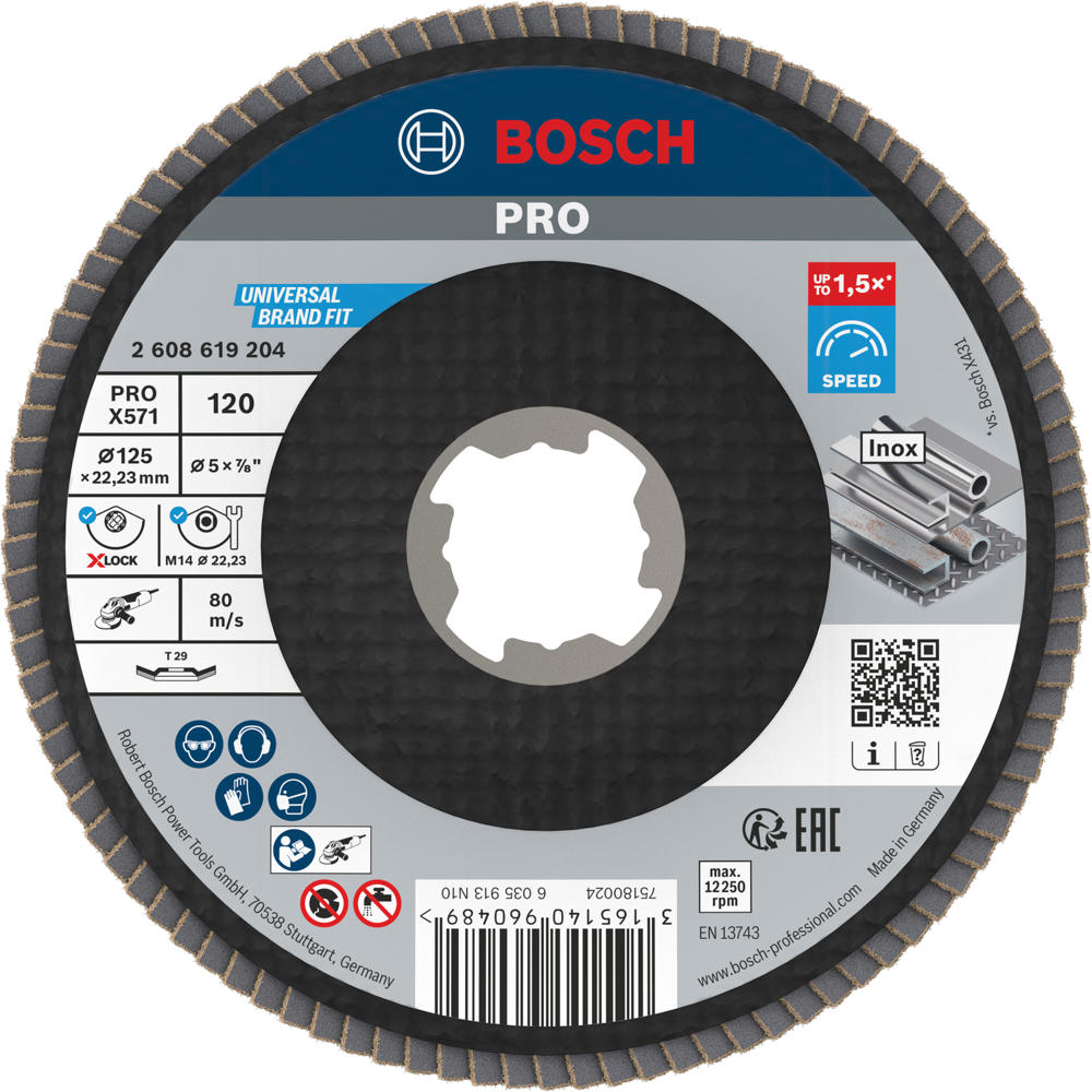 Image of Bosch PRO X Lock Zirconium Abrasive Flap Disc 125mm 120g Pack of 1