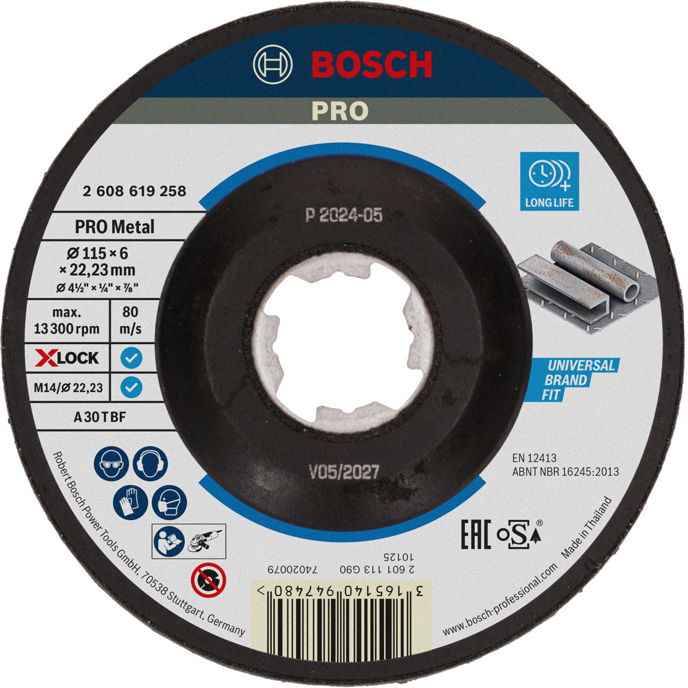 Bosch PRO X Lock Depressed Centre Grinding Disc 115mm 6mm 22mm