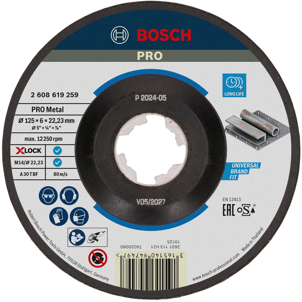 Image of Bosch PRO X Lock Depressed Centre Grinding Disc 125mm 6mm 22mm