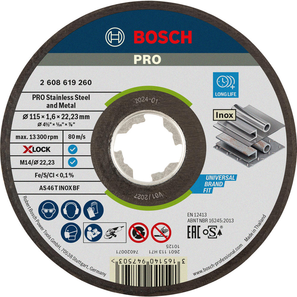 Bosch PRO X Lock Inox Cutting Disc 115mm 1.6mm 22mm