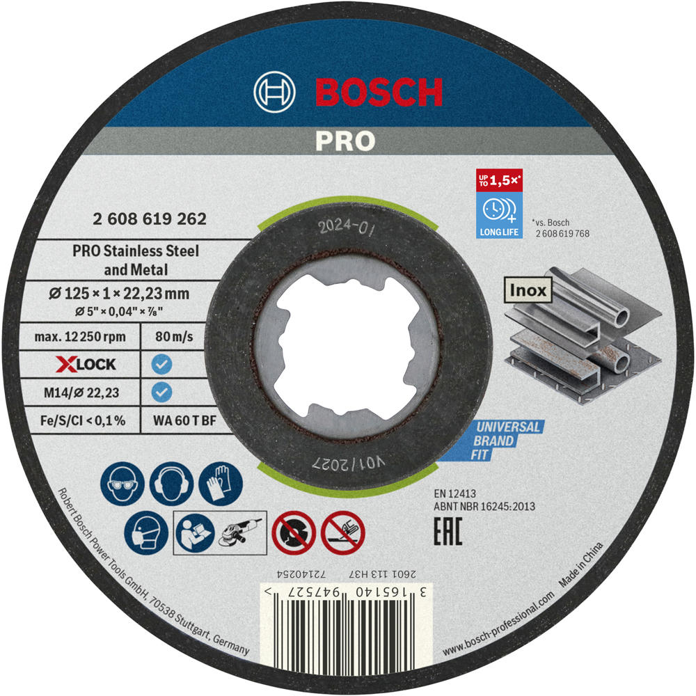 Bosch PRO X Lock Inox Flat Thin Metal Fast Cutting Disc 125mm Pack of 10