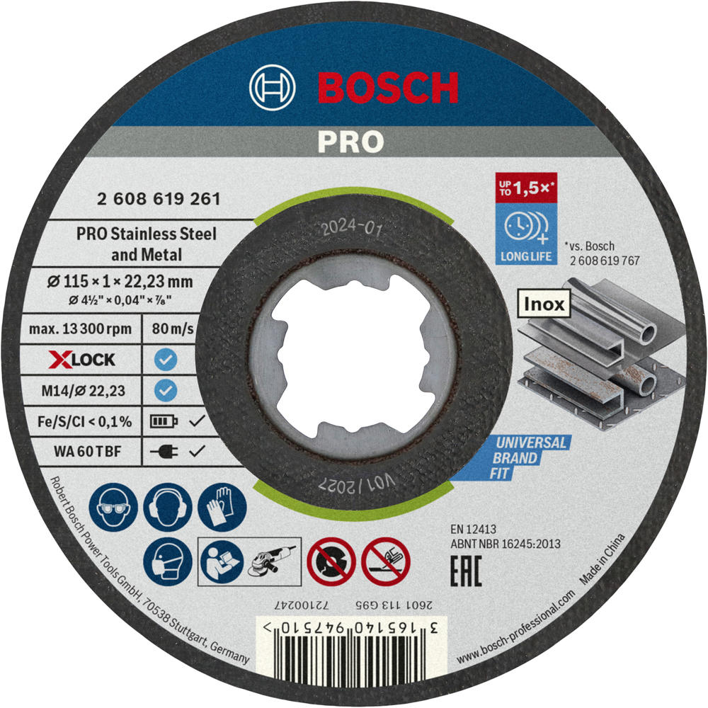 Image of Bosch PRO X Lock Inox Flat Thin Metal Fast Cutting Disc 115mm Pack of 10