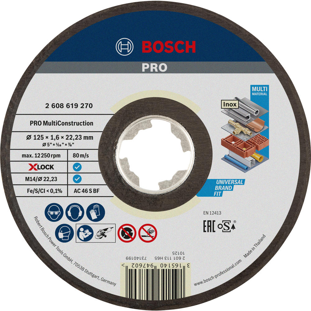 Bosch PRO X Lock MultiConstruction Multi Material Cutting Disc 125mm 1.6mm 22mm