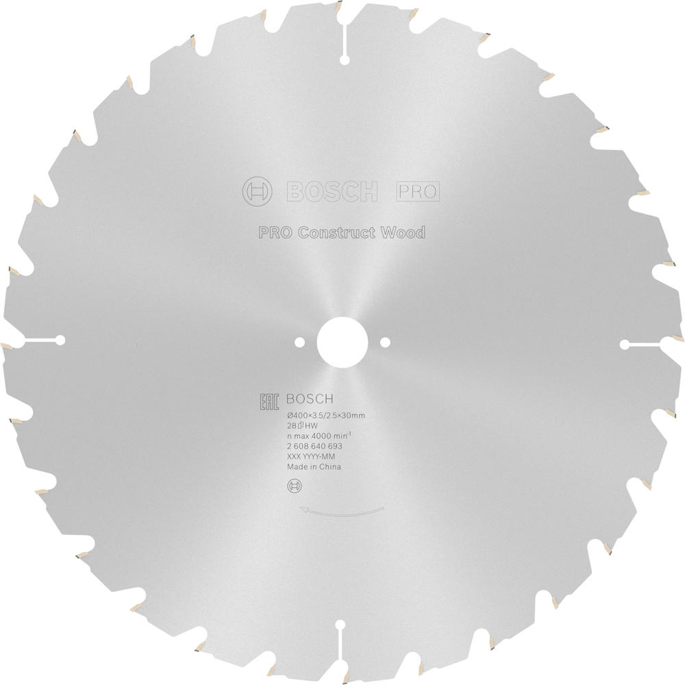 Image of Bosch PRO Construct Nail Proof Wood Cutting Table Saw Blade 400mm 28T 30mm