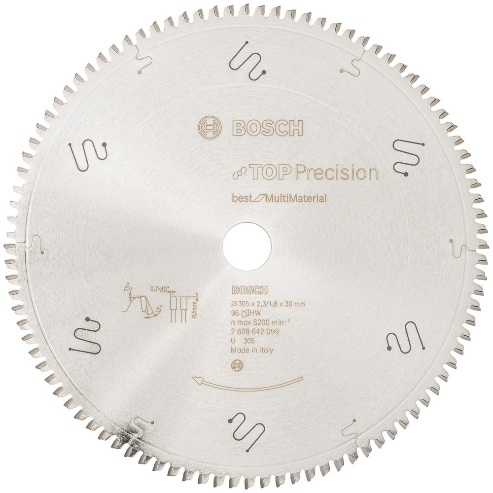 Image of Bosch Top Precision Multi Material Cutting Mitre Saw Blade 305mm 96T 30mm