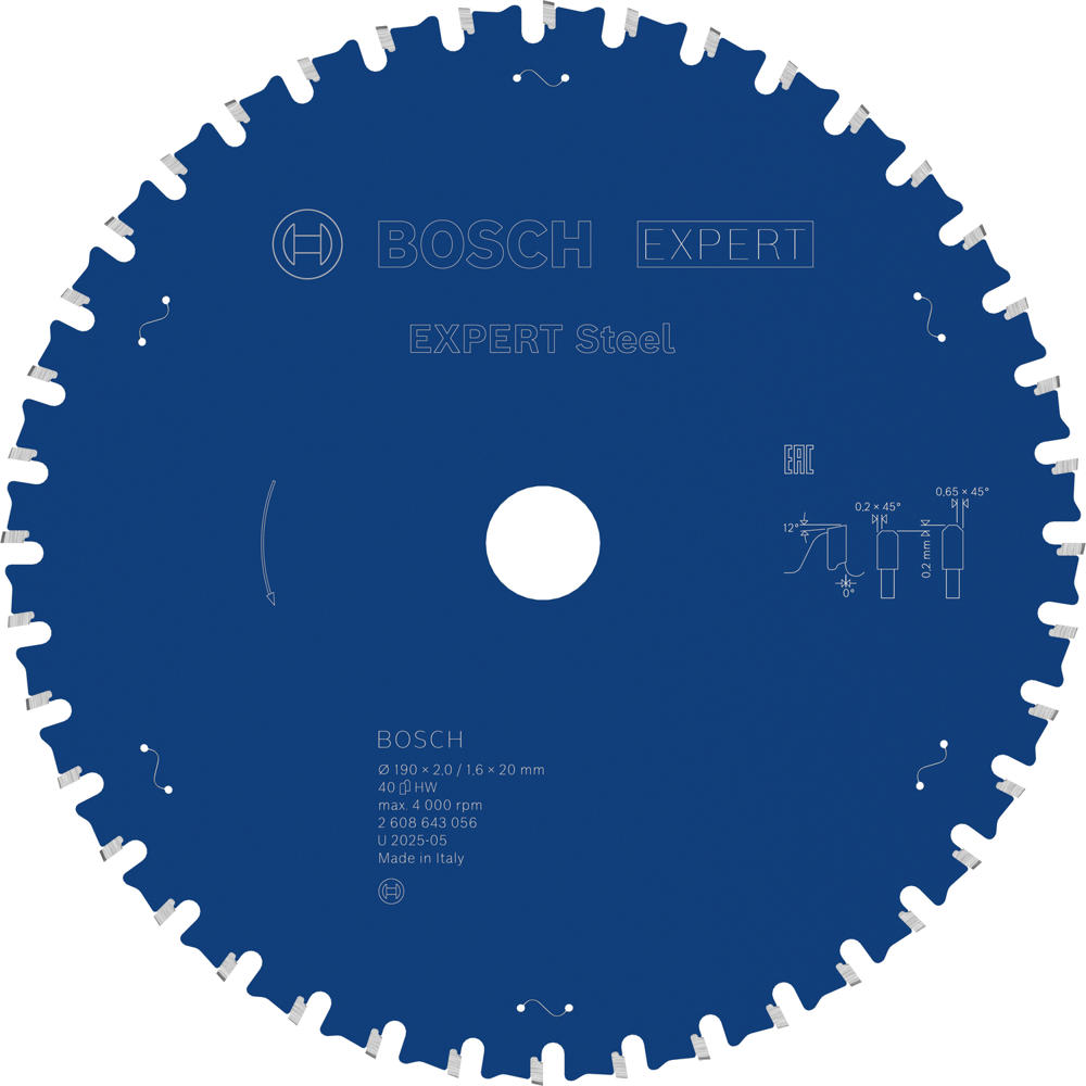 Image of Bosch EXPERT Metal Steel Cutting Saw Blade 190mm 40T 20mm