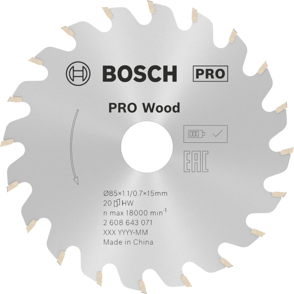 Bosch PRO Wood Cutting Saw Blade 85mm 20T 15mm