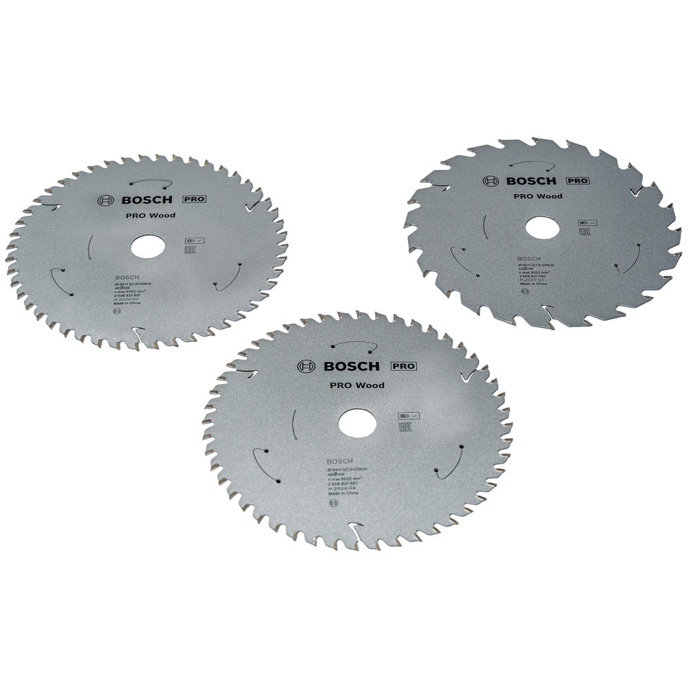 Bosch PRO 3 Piece Wood Cutting Circular Saw Blade Set 165mm