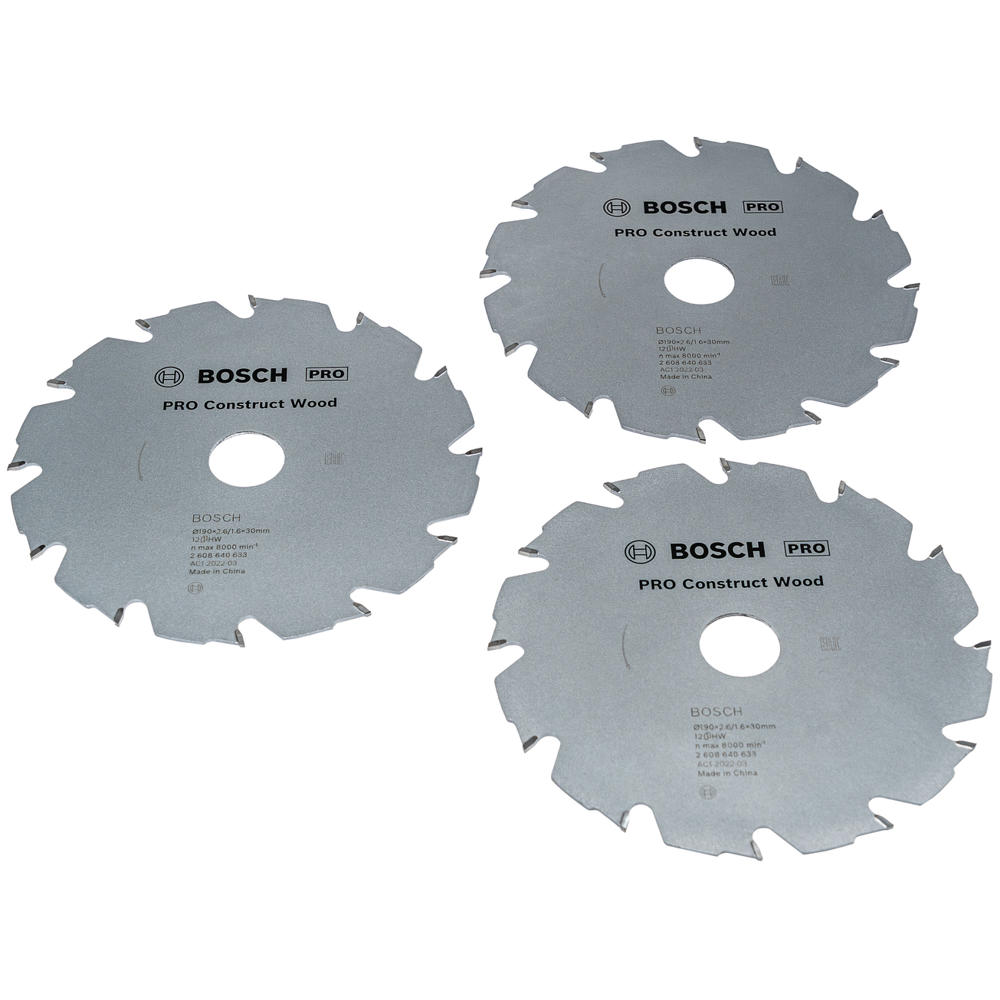 Bosch PRO 3 Piece PRO Construct Wood Cutting Circular Saw Blade Set 190mm