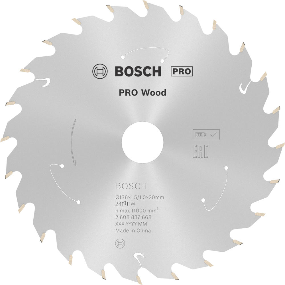 Image of Bosch PRO Cordless Wood Cutting Circular Saw Blade 136mm 24T 20mm