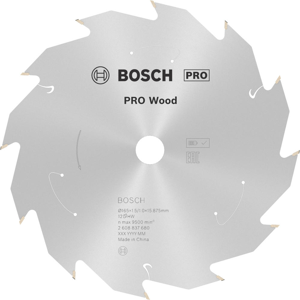 Image of Bosch PRO Cordless Wood Cutting Circular Saw Blade 165mm 12T 15.875mm