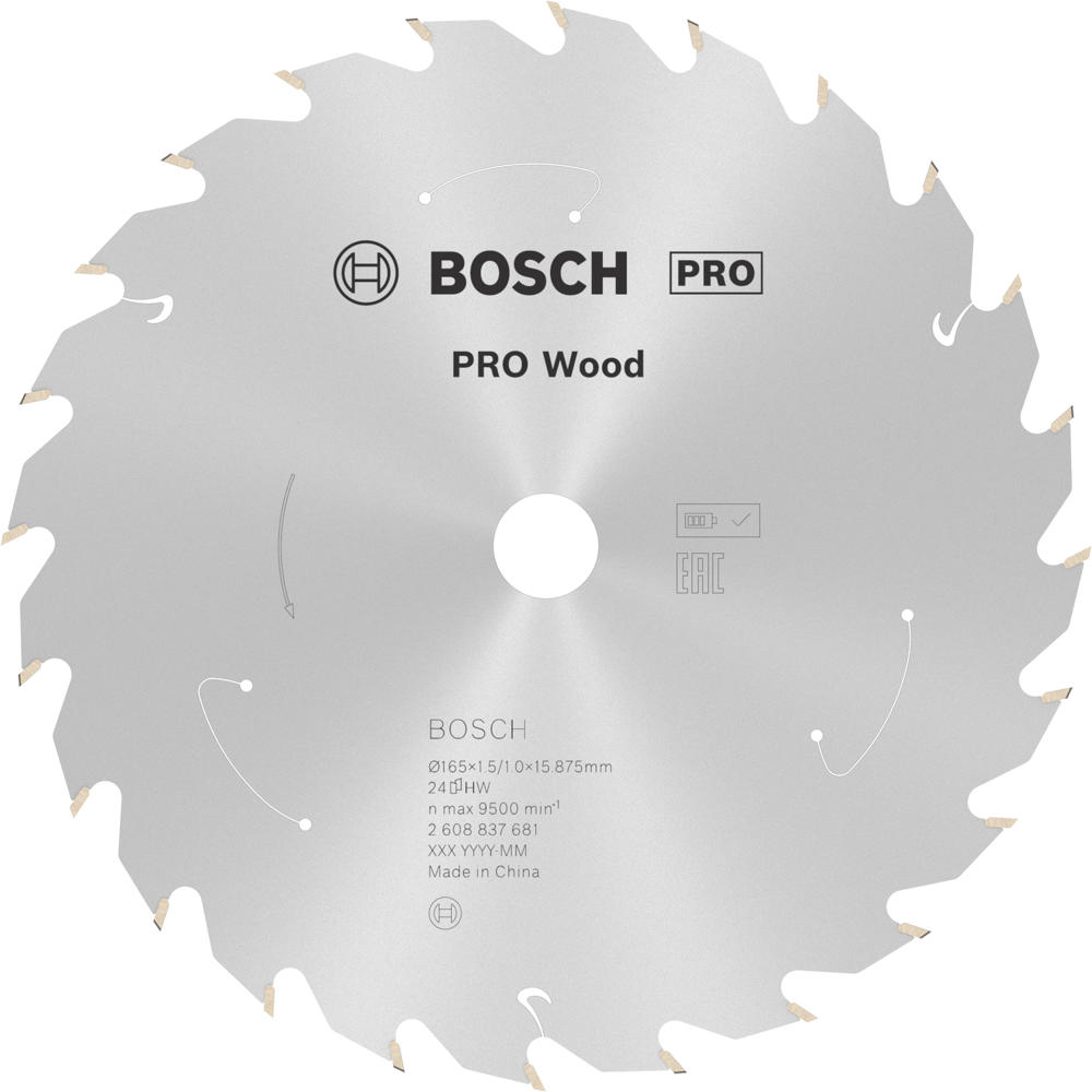 Image of Bosch PRO Cordless Wood Cutting Circular Saw Blade 165mm 24T 15.875mm