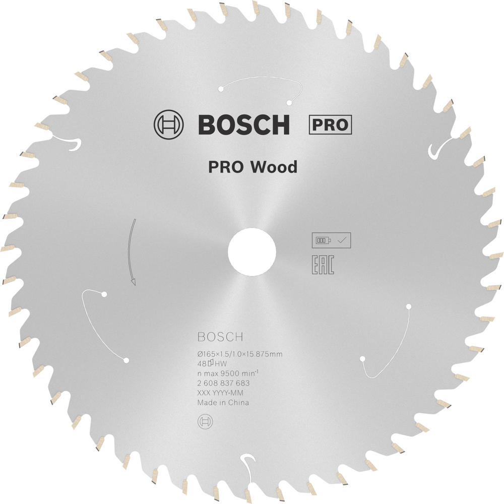 Image of Bosch PRO Cordless Wood Cutting Circular Saw Blade 165mm 48T 15.875mm