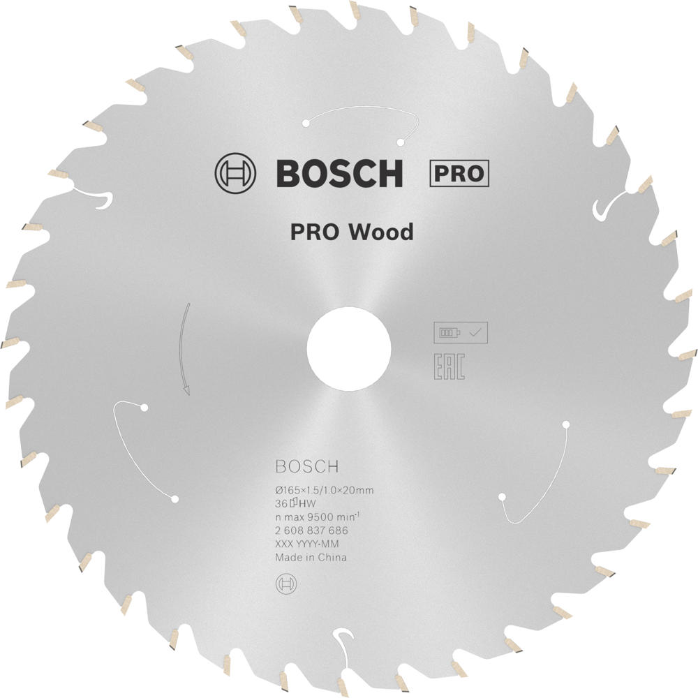 Image of Bosch PRO Cordless Wood Cutting Circular Saw Blade 165mm 36T 20mm