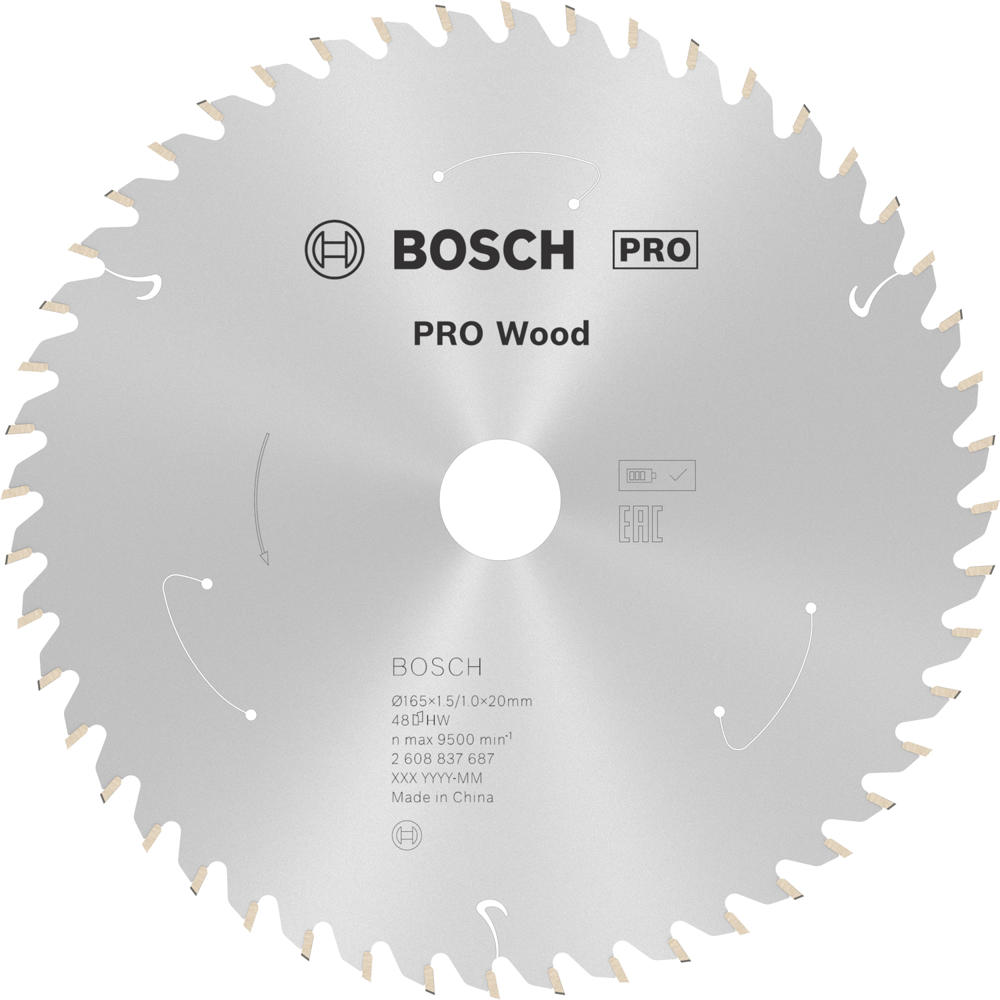 Image of Bosch PRO Cordless Wood Cutting Circular Saw Blade 165mm 48T 20mm