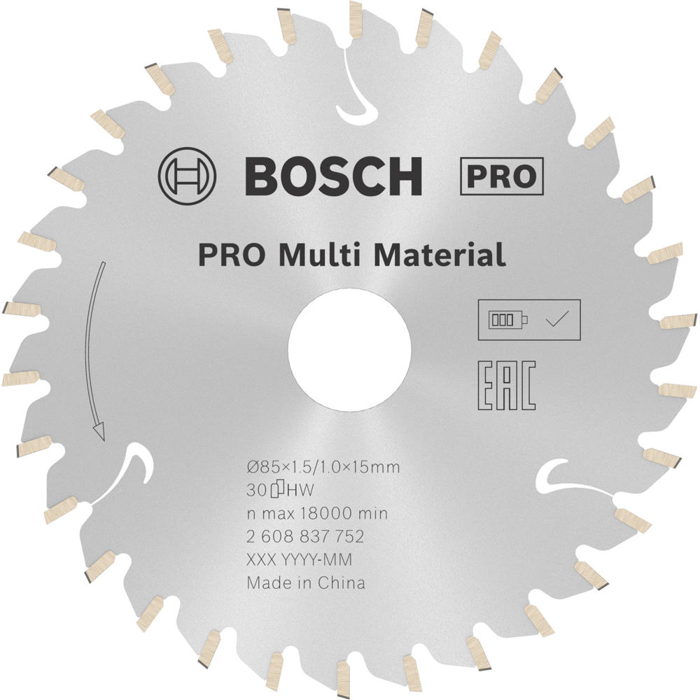 Bosch PRO Cordless Multi Material Cutting Circular Saw Blade 85mm 30T 15mm