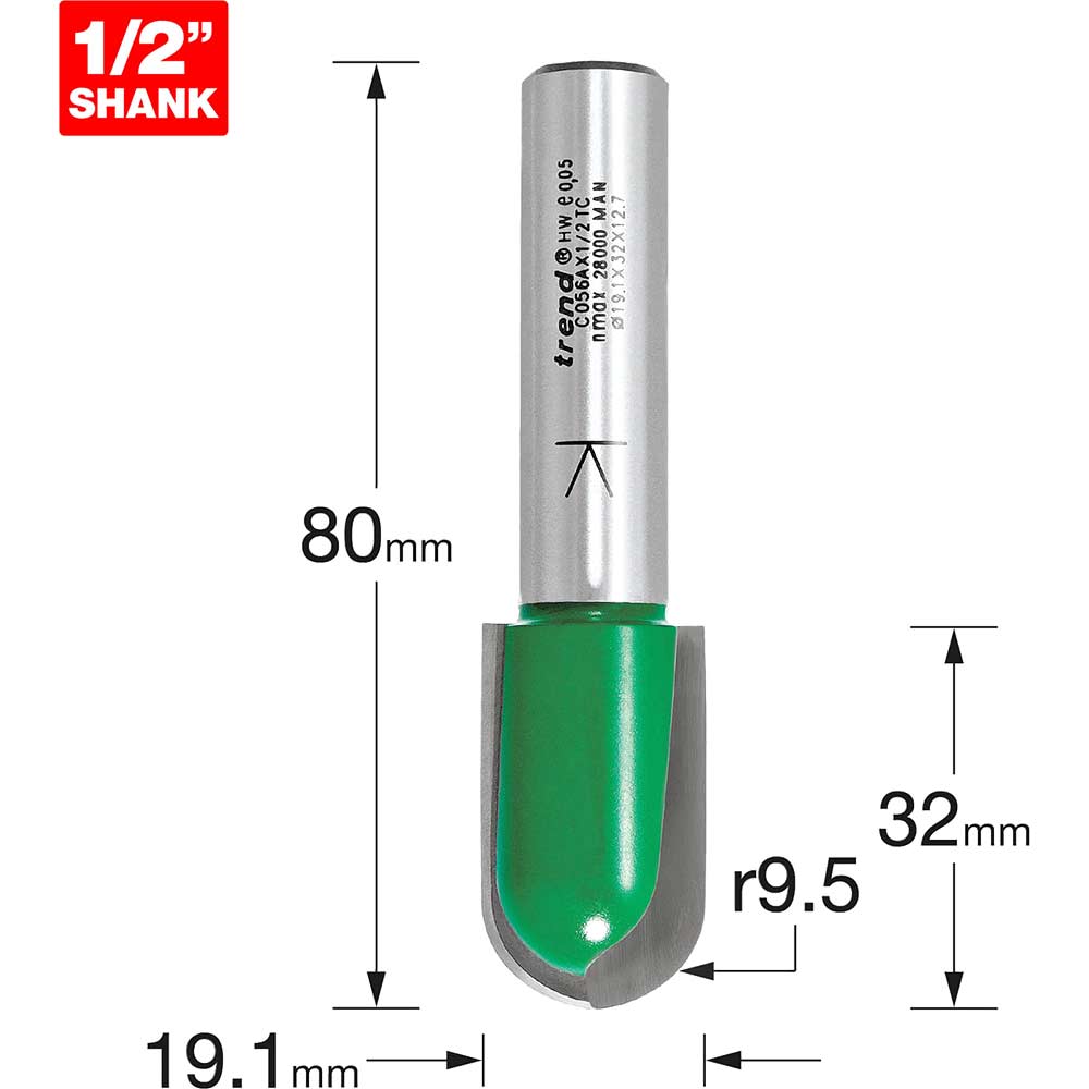 Image of Trend CRAFTPRO Radius Router Cutter 19.1mm 32mm 1/2"