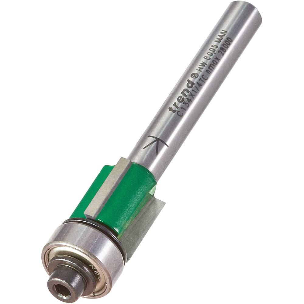 Trend CRAFTPRO 3 Flute Bearing Guided Trimmer Router Cutter 12.7mm 12.7mm 1/4