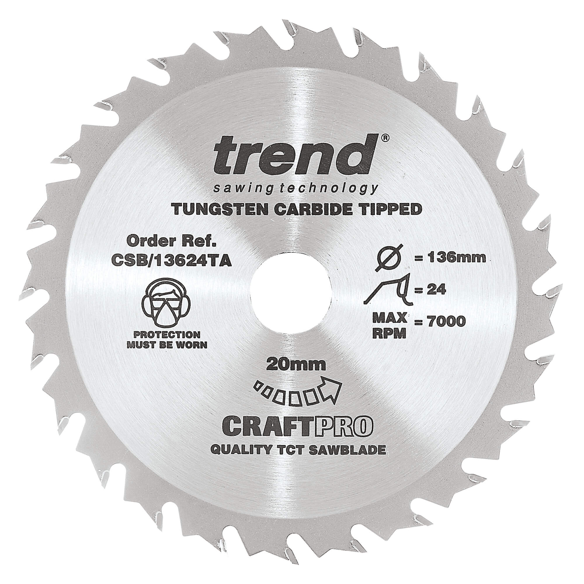 Image of Trend CRAFTPRO Wood Cutting Cordless Saw Blade 136mm 24T 20mm