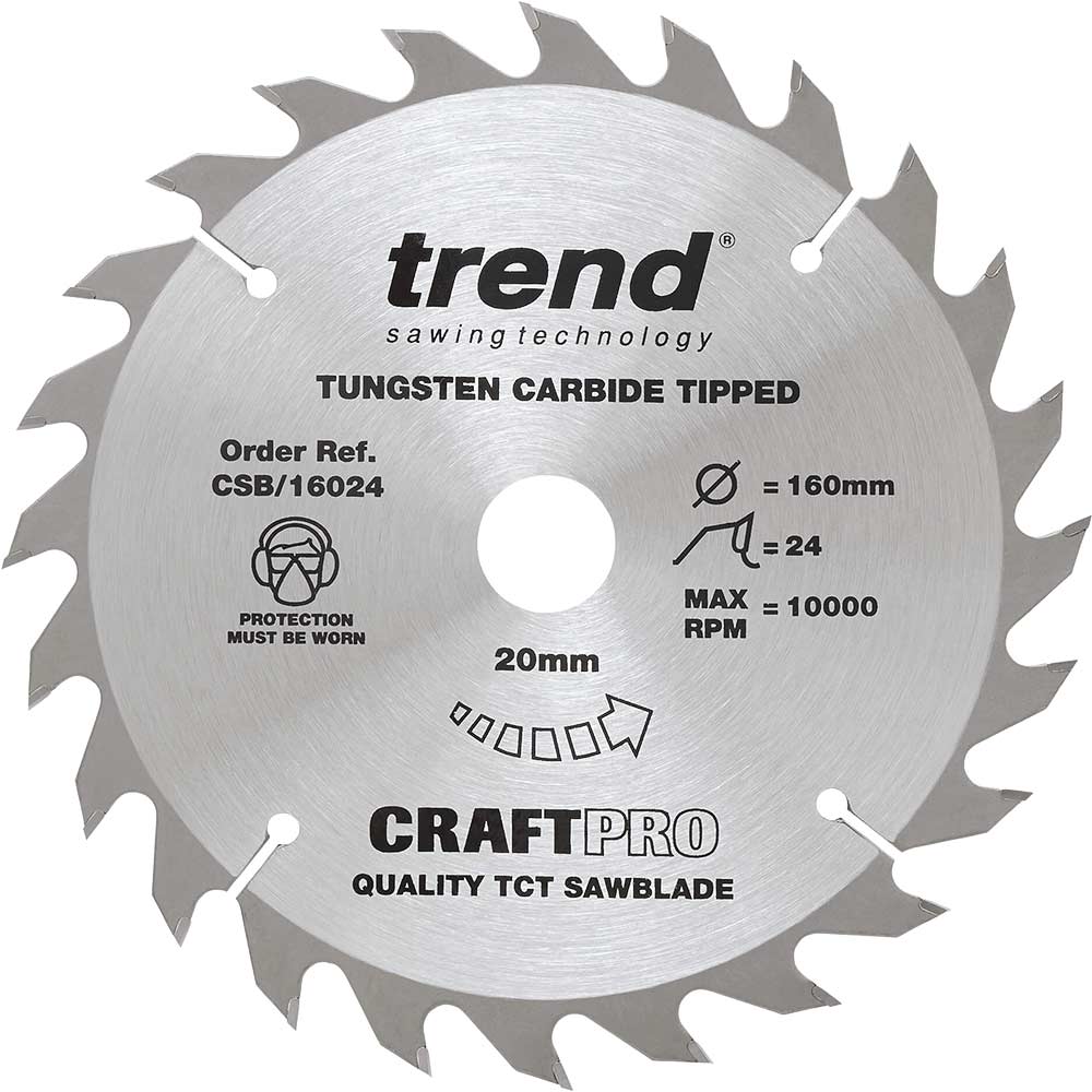 Trend CRAFTPRO Non Stick Wood Cutting Saw Blade 160mm 24T 20mm