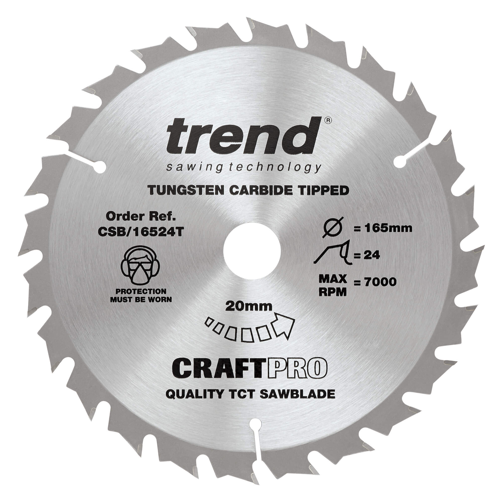 Image of Trend CRAFTPRO Wood Cutting Cordless Saw Blade 165mm 24T 20mm