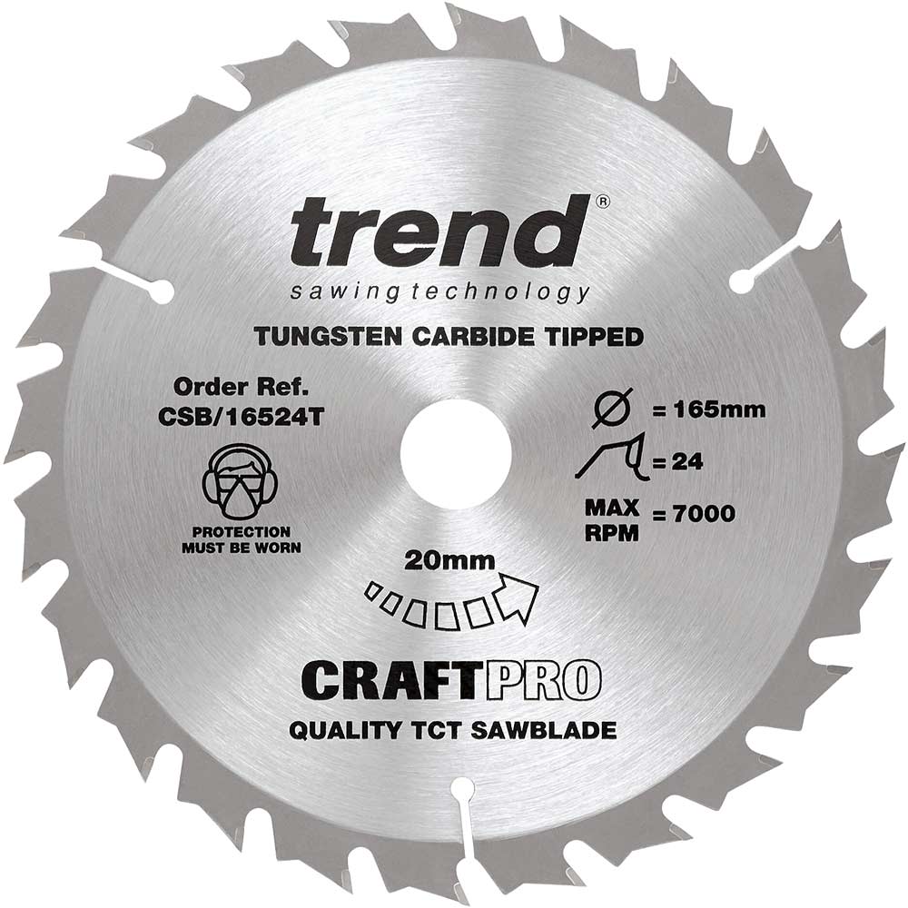 Image of Trend CRAFTPRO Wood Cutting Cordless Saw Blade 165mm 24T 20mm