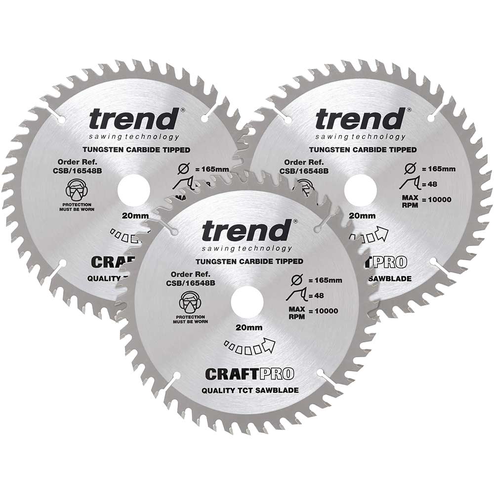 Trend CRAFTPRO 3 Piece 165mm Circular Saw Blade Set 165mm 48T 20mm