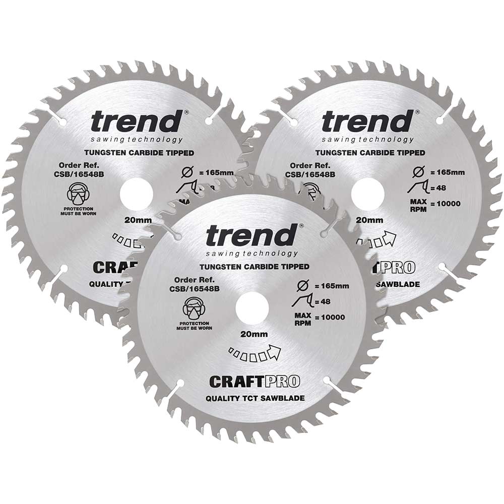 Image of Trend CRAFTPRO 3 Piece 165mm Circular Saw Blade Set 165mm 48T 20mm