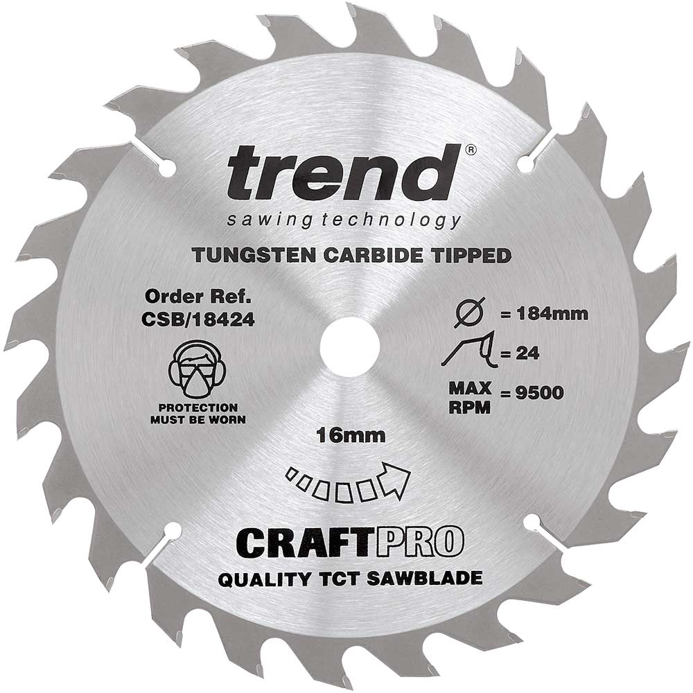 Trend CRAFTPRO Wood Cutting Saw Blade 184mm 24T 16mm