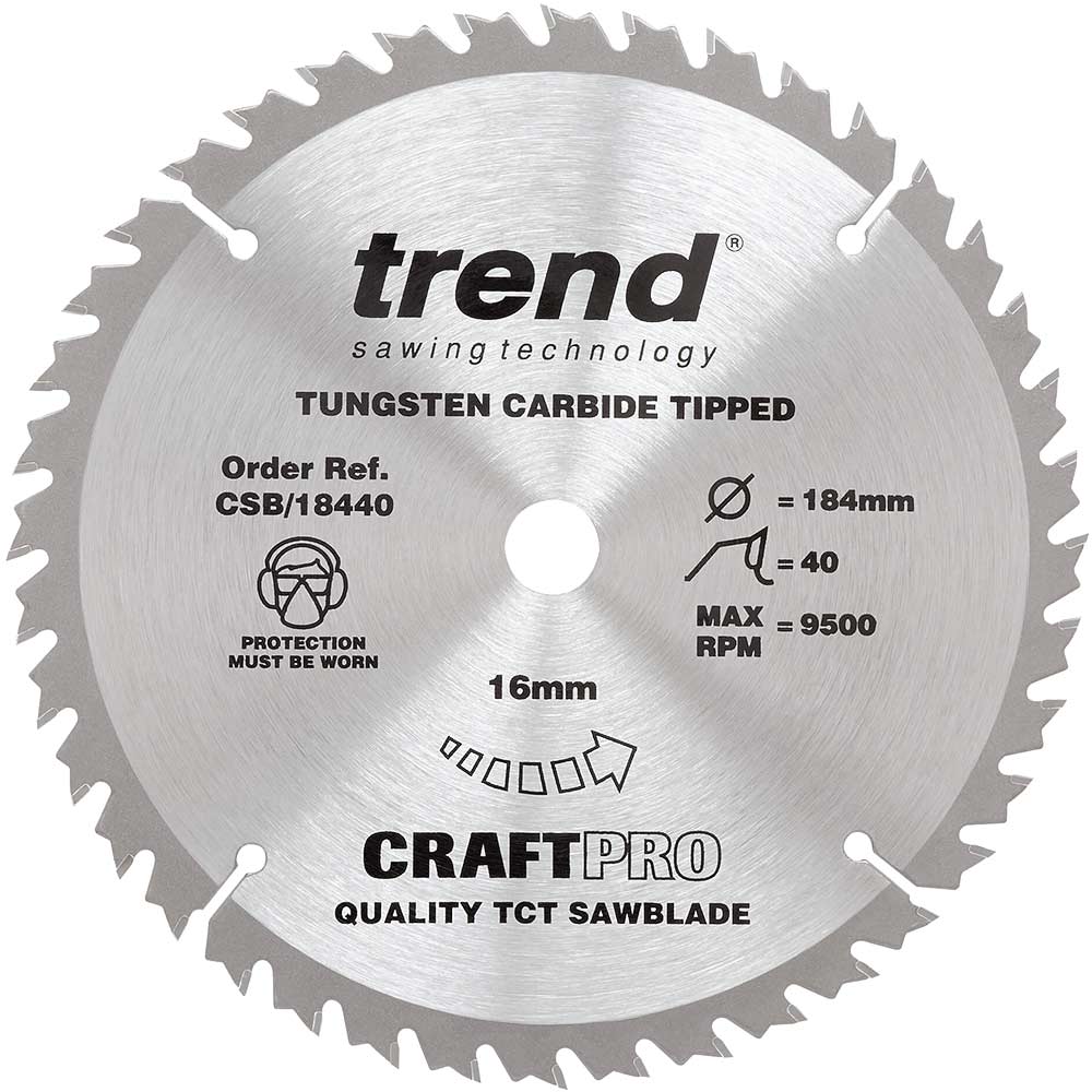 Trend CRAFTPRO Wood Cutting Saw Blade 184mm 40T 16mm