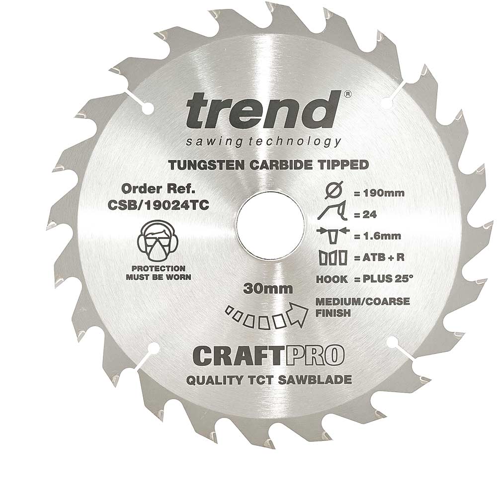 Trend CRAFTPRO Wood Cutting Saw Blade for DeWalt DCS575 190mm 24T 30mm