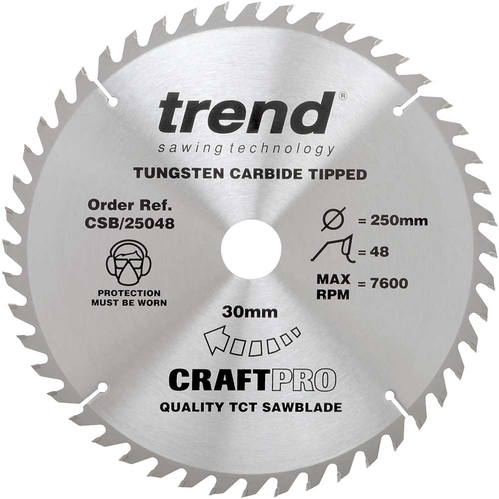 Trend CRAFTPRO Wood Cutting Saw Blade 250mm 48T 30mm