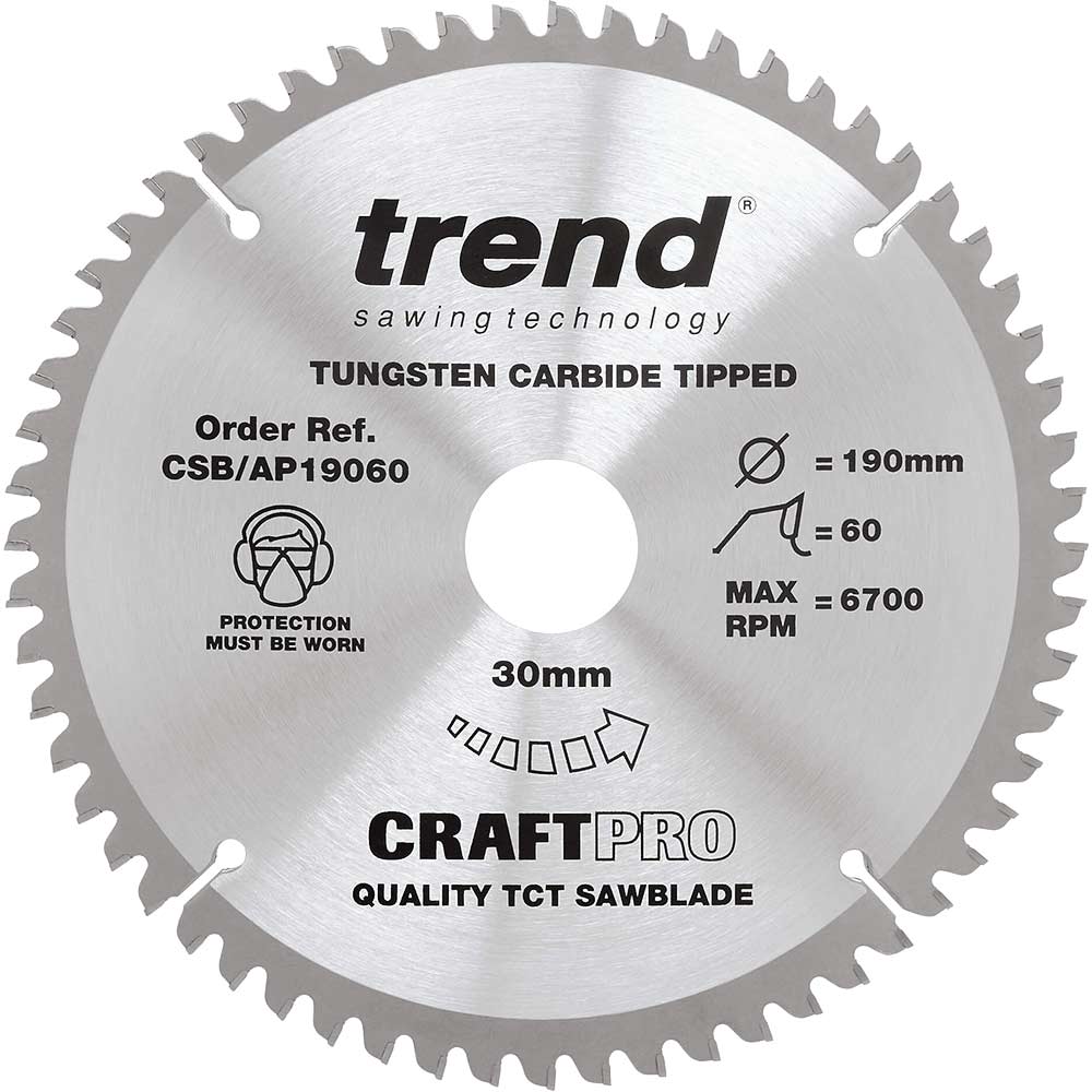 Trend CRAFTPRO Aluminium and Plastic Cutting Saw Blade 190mm 60T 30mm