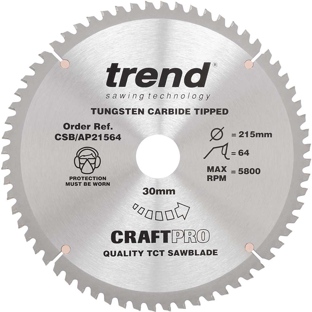 Trend CRAFTPRO Aluminium and Plastic Cutting Saw Blade 215mm 64T 30mm