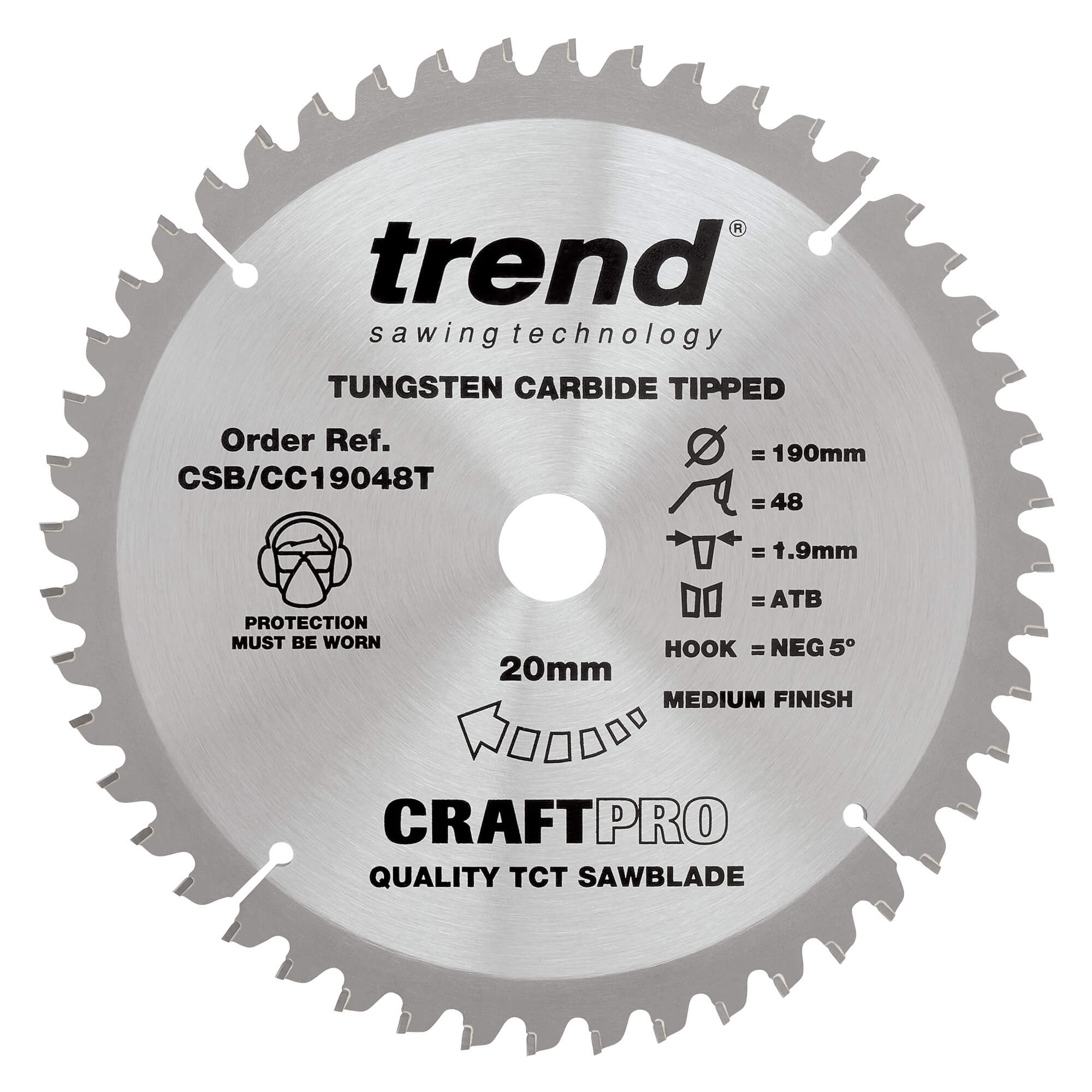 Image of Trend Craft Anti Kickback Thin Kerf Circular Saw Blade 190mm 48T 20mm