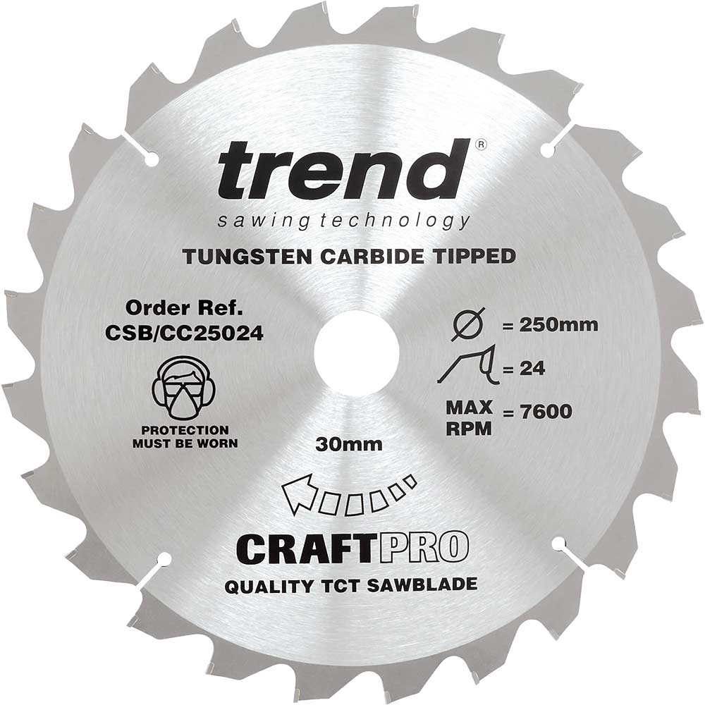 Trend CRAFTPRO Wood Cutting Mitre Saw Blade 250mm 24T 30mm