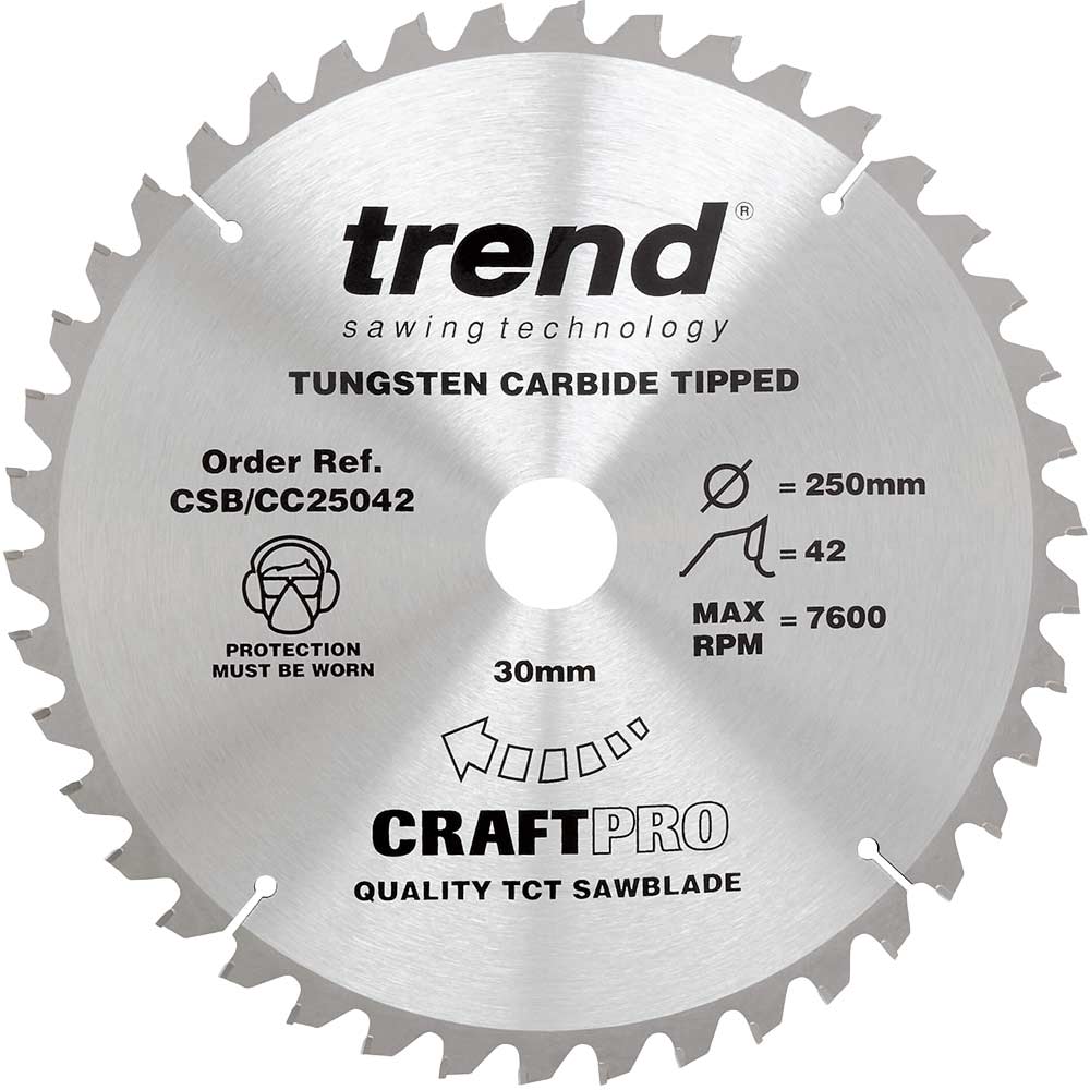 Trend CRAFTPRO Wood Cutting Mitre Saw Blade 250mm 42T 30mm